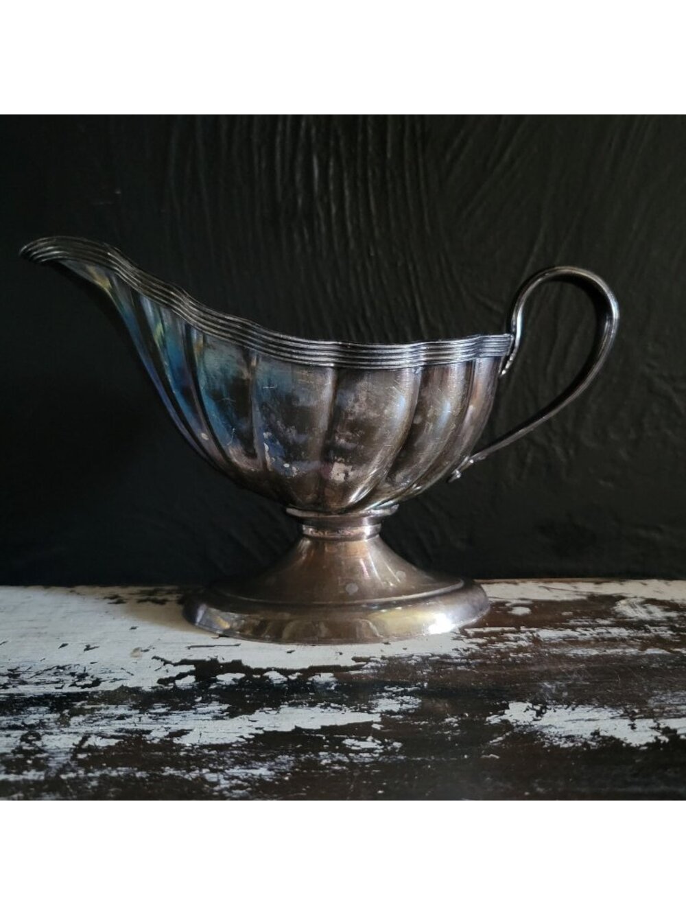 Vintage Monogrammed Silverplate Gravy Boat / Sauce Boat